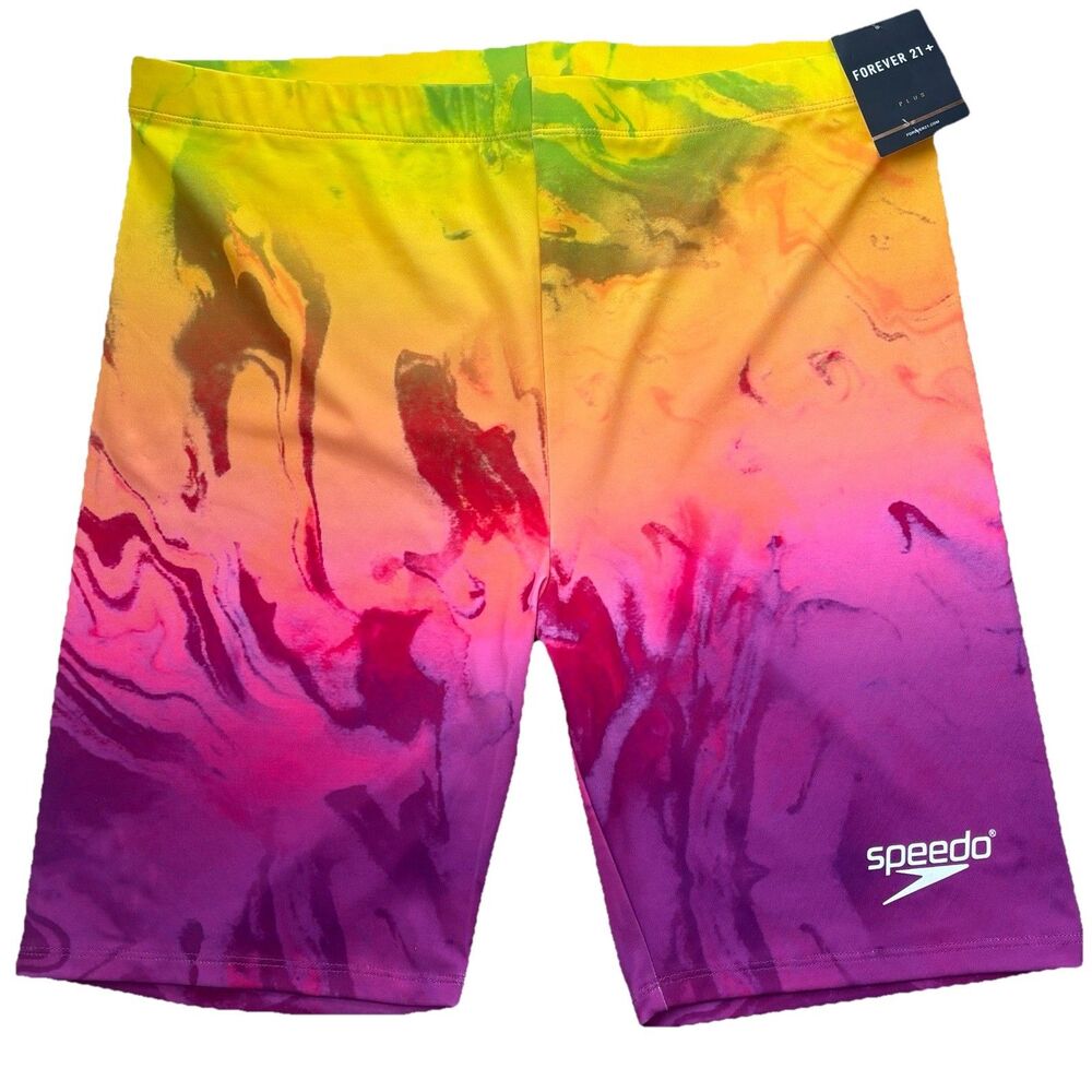 Speedo X Forever 21 Rainbow Tie Dye Ombré Size 2X Long Biker Shorts Athletic
